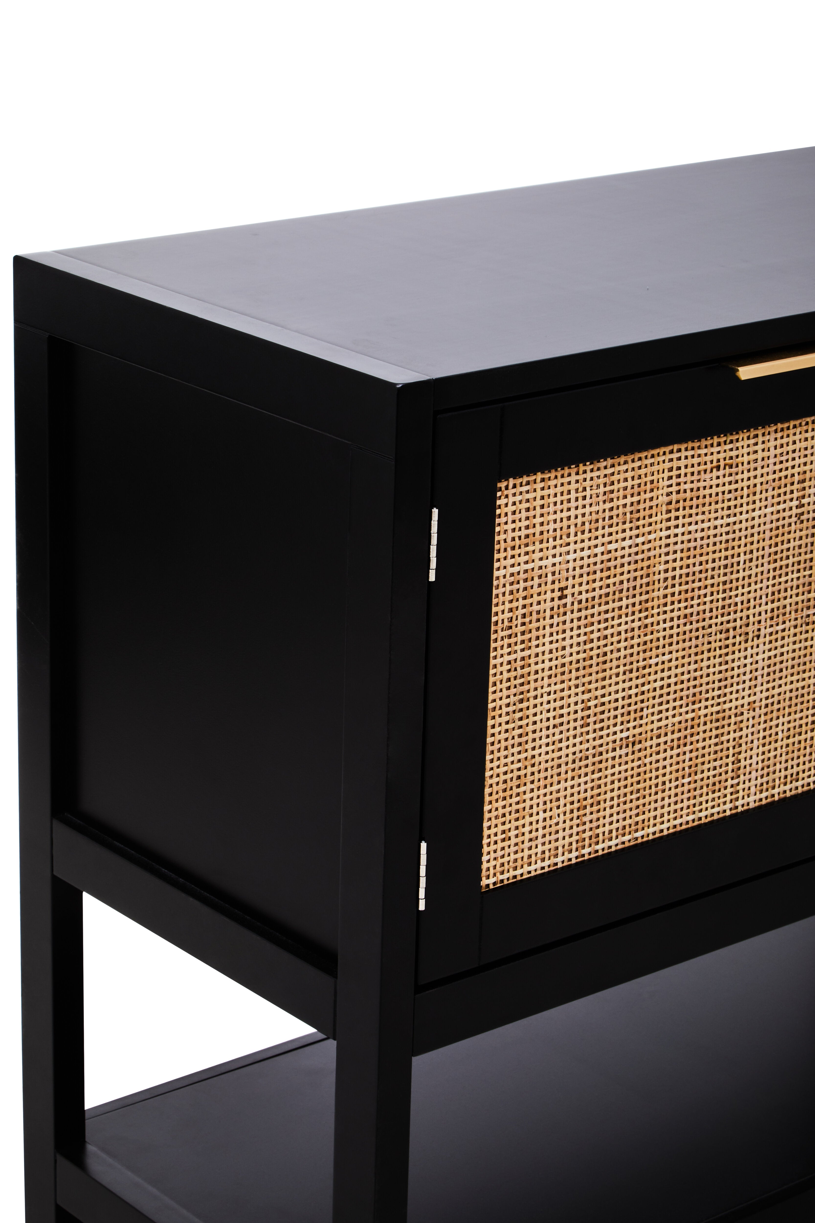 Burwood Black Wood & Rattan Two Door Side Cabinet